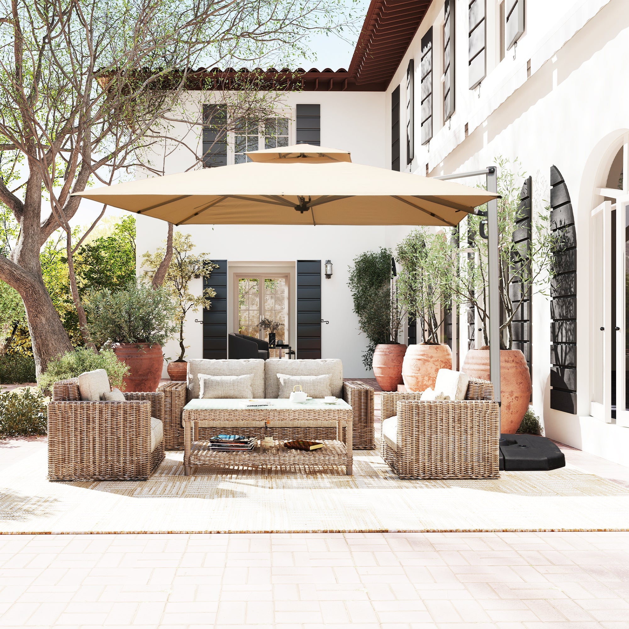 10'X10' Square Cantilever Umbrella with Center Pole, Base Not Included