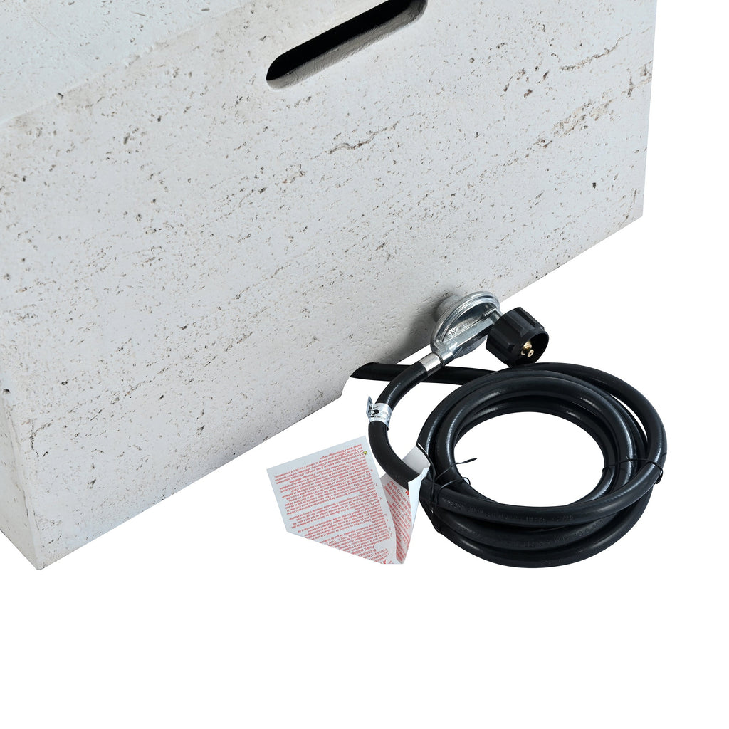 Outdoor Square Fire Pit with Steel Burner, Lava Rocks and Cover