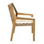 Capri Outdoor Acacia Wood & Wicker Dining Chairs with Cream Cushion, Set of 2