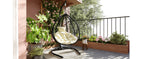 Foldable Rattan Egg Swing Chair with Iron Frame, Plush Cushion & Removable Headrest