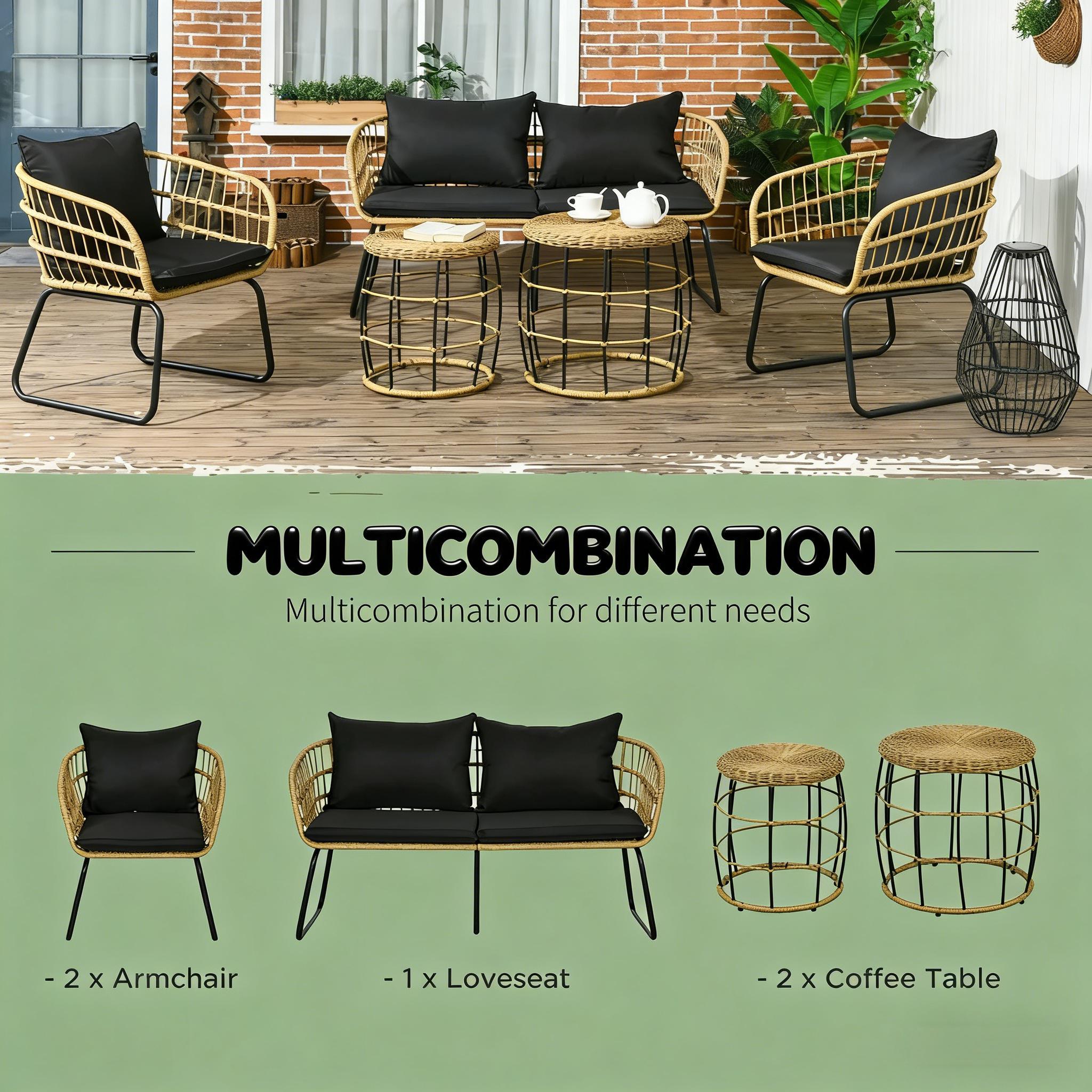 5 Piece Rattan Outdoor Conversation Set
