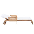 Retro Acacia Wood Outdoor Sunlounge with Wheels & 3-Position Backrest