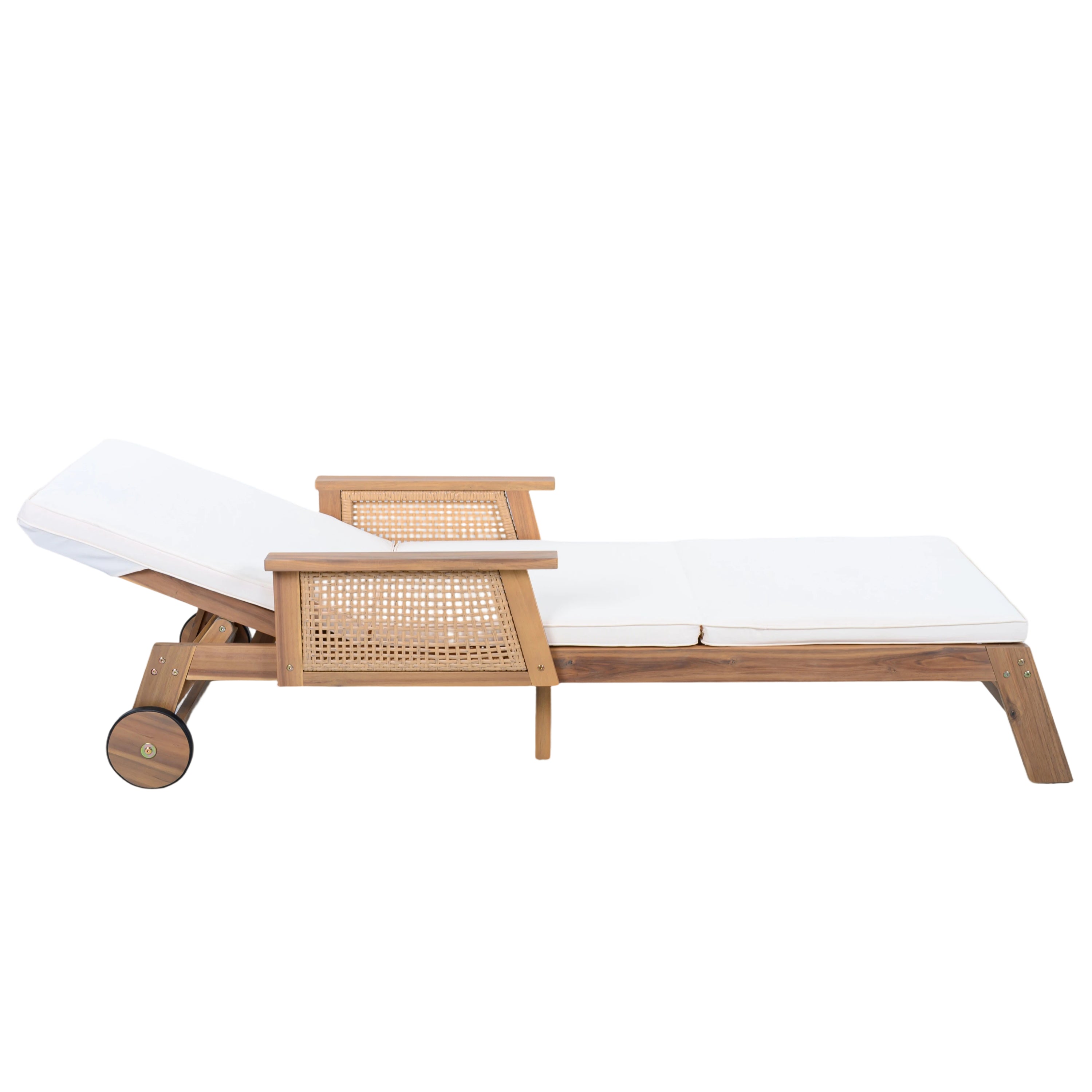 Retro Acacia Wood Outdoor Sunlounge with Wheels & 3-Position Backrest