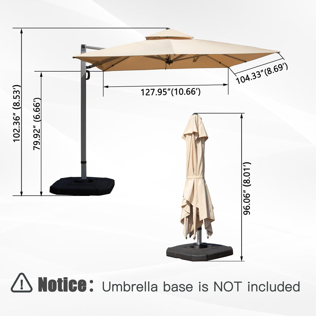 9'x 11' Rectangle Cantilever Umbrella with Center Pole, Base Not Included