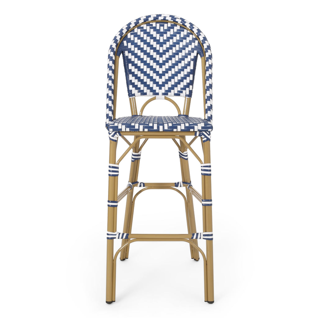 Clifftop 29.5" Outdoor Rattan Bar Stool with Aluminum Frame and Footrest, Set of 2