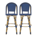 Callisto 29.5" Outdoor Rattan and Aluminum Bar Stool with Curved Back and Footrest