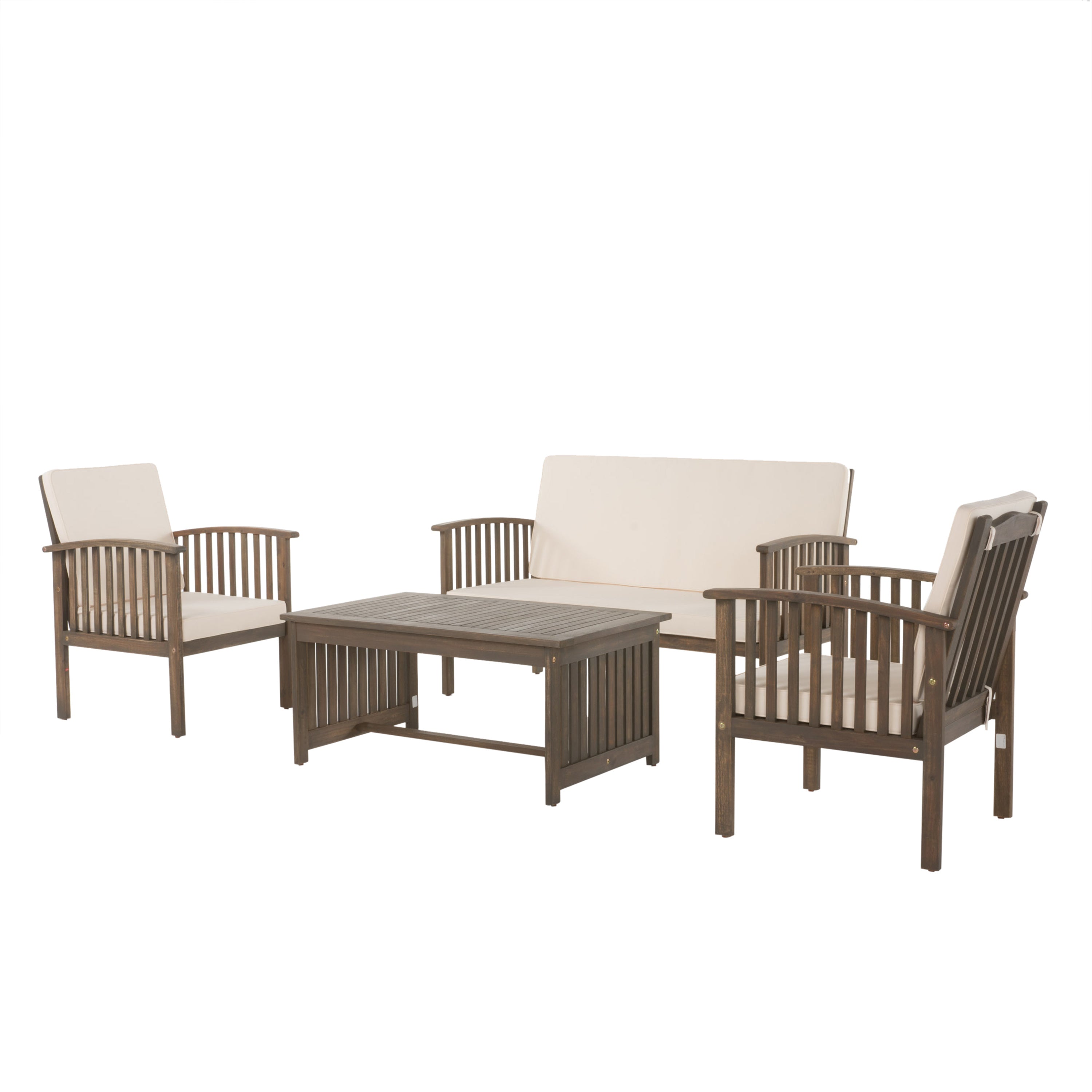 Tidewell 4 Piece Acacia Wood Outdoor Chat Set with Water-Resistant Cushions