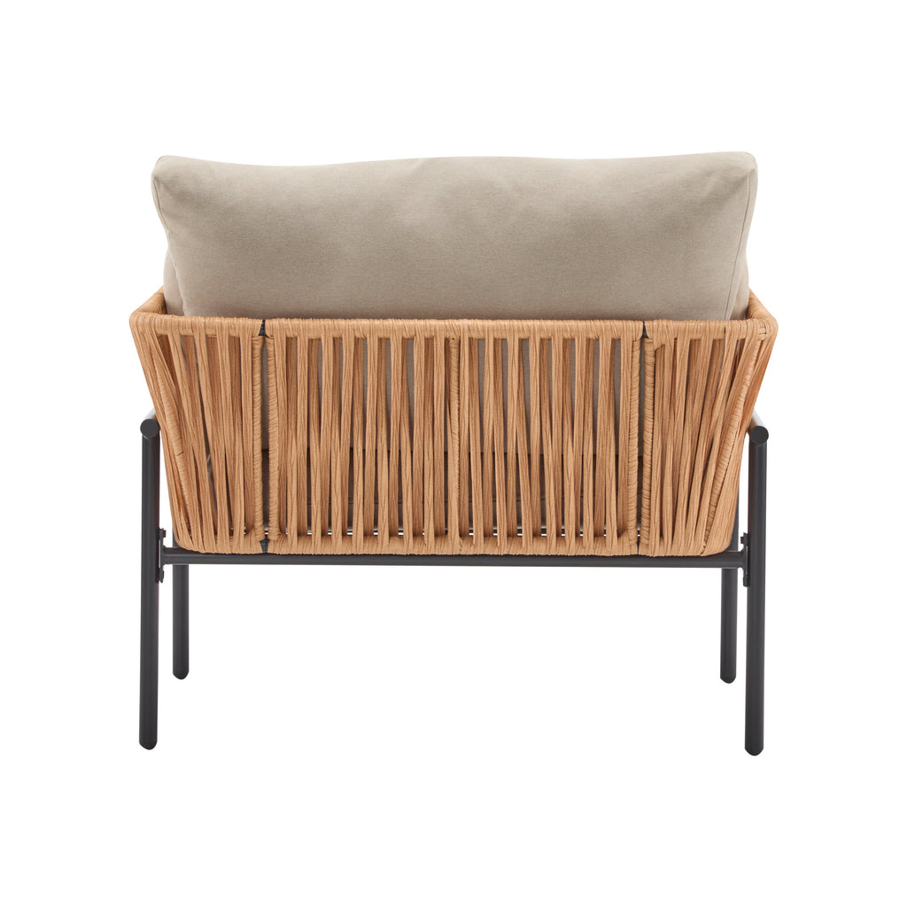 Brisa Outdoor Modern Iron Lounge Chair with Rope Weave
