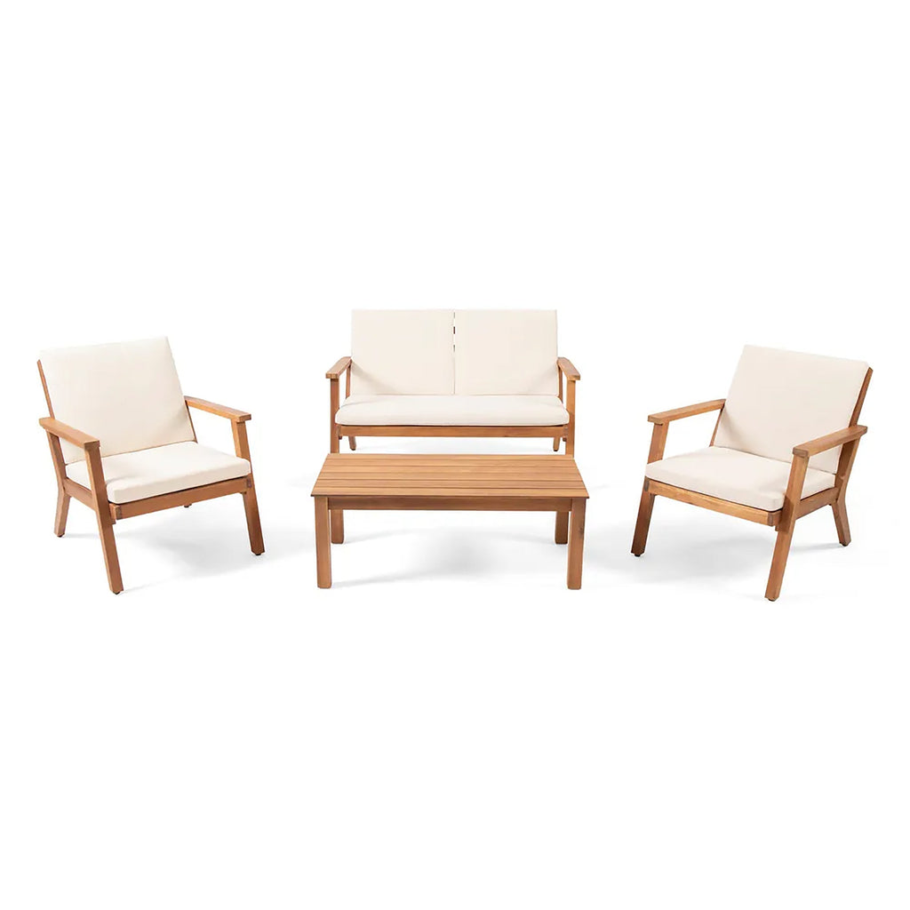 Brixton Outdoor Acacia Wood 4 Seater Chat Set with Cushions