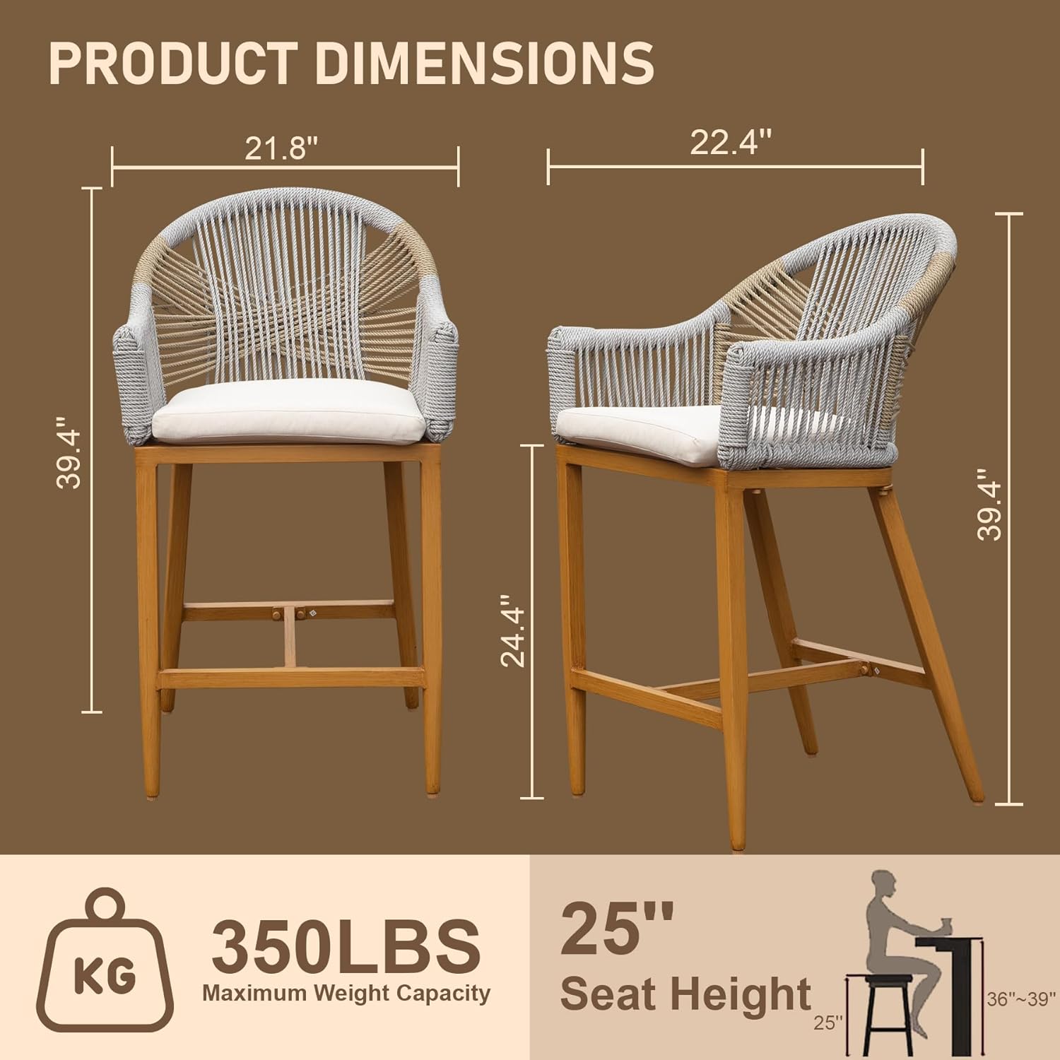 Creation Outdoor Bar Stool with Round Backrest & Adjustable Foot, Set of 2