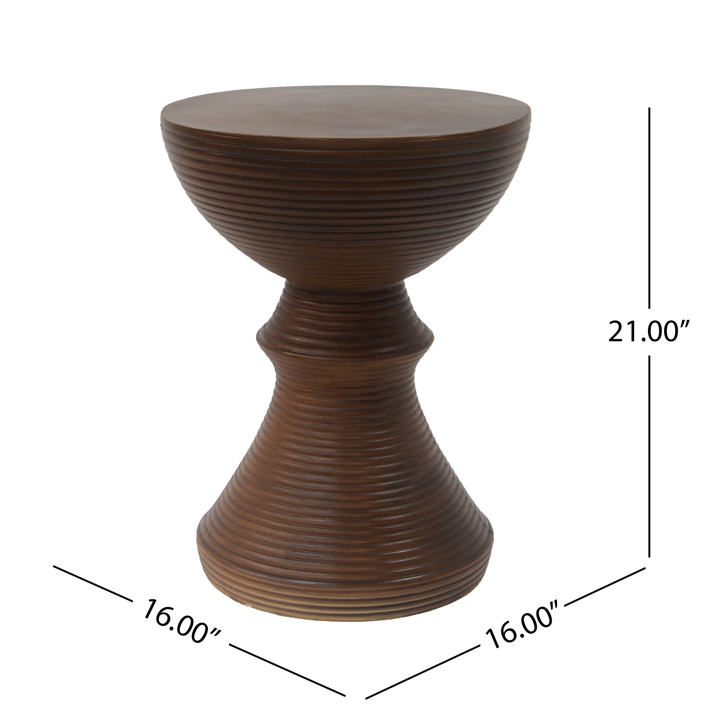 Outdoor Ribbed Concrete Side Table with Hourglass Design