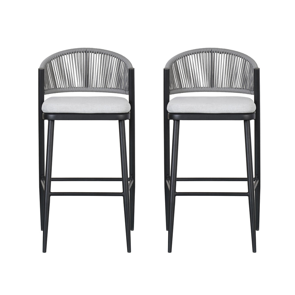 Outdoor Metal Frame Stools with Scallop-Shaped Backrest & Water-Resistant Cushions, Set of 2