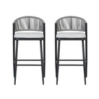 Outdoor Metal Frame Stools with Scallop-Shaped Backrest & Water-Resistant Cushions, Set of 2