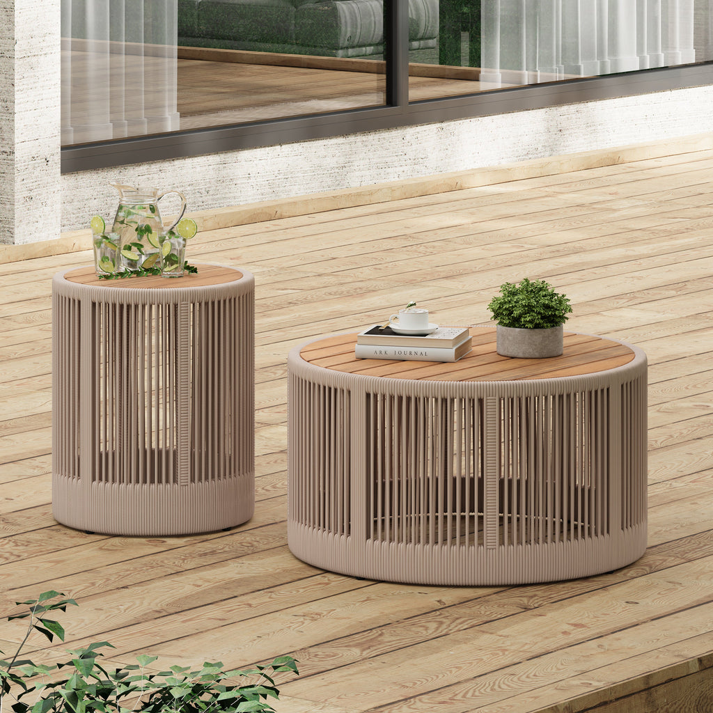 Sundara Outdoor Coffee & Side Table Set with Woven Rope Design