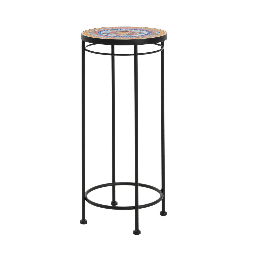 3-Piece Outdoor Ceramic Tile Plant Stand Set with Iron Frame