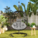 Folding Hanging Swinging Egg Chair with Stand & Tufted Cushion