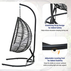 Foldable Rattan Egg Swing Chair with Iron Frame, Plush Cushion & Removable Headrest