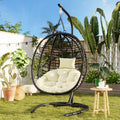 Folding Hanging Swinging Egg Chair with Stand & Tufted Cushion