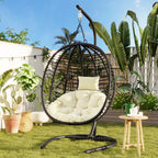 Folding Hanging Swinging Egg Chair with Stand & Tufted Cushion