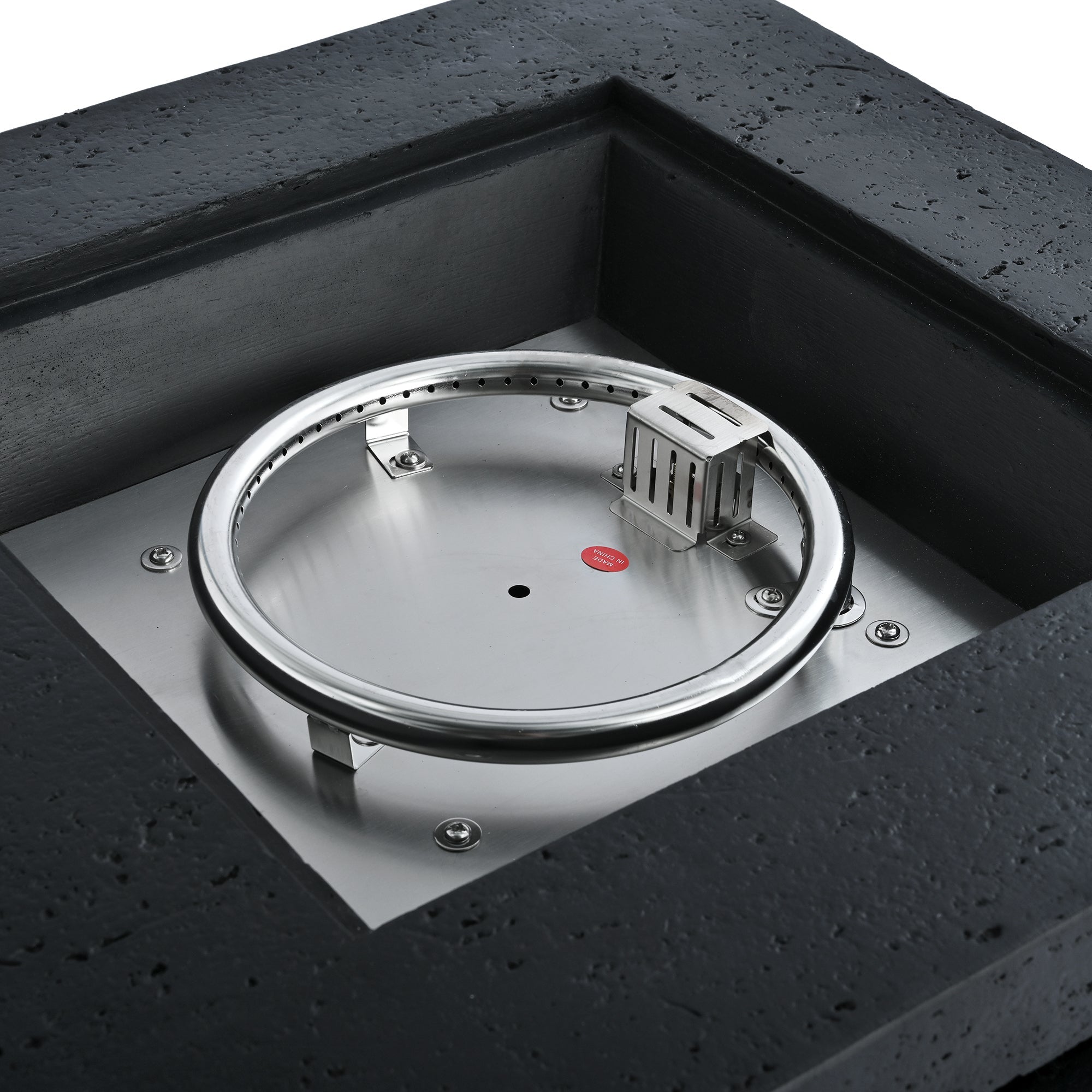 Outdoor Square Fire Pit with Steel Burner, Lava Rocks and Cover
