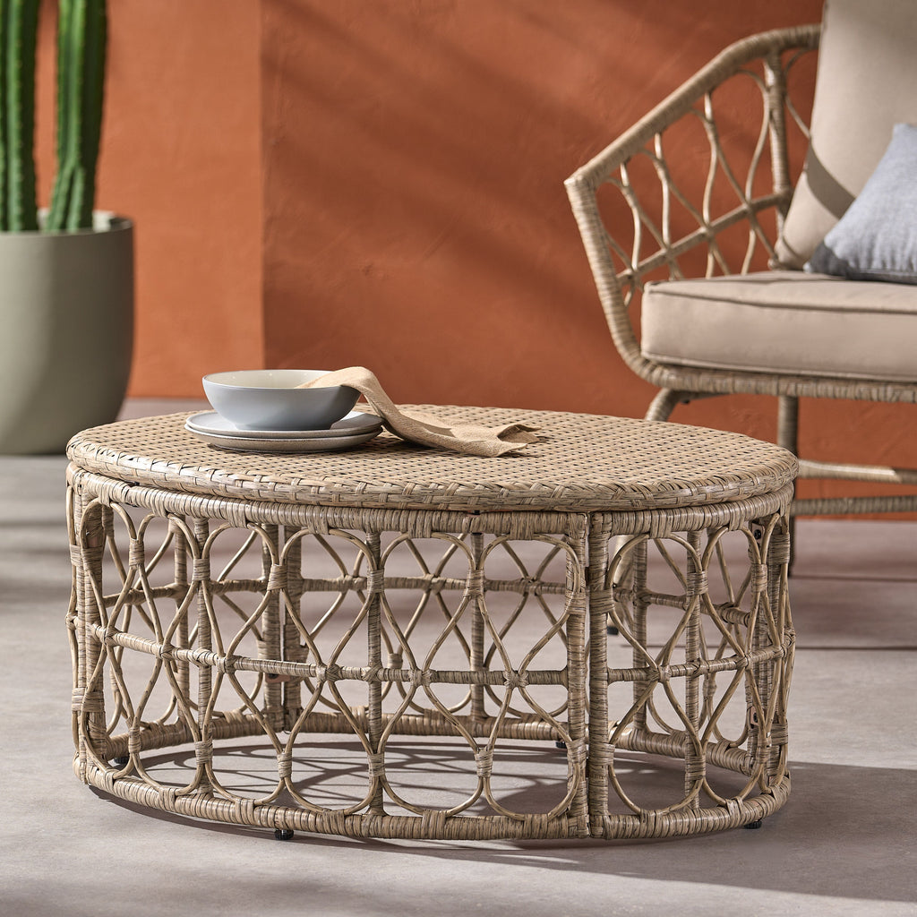 Cultured Outdoor Coffee Table with Wicker Weave Top and Looped Design