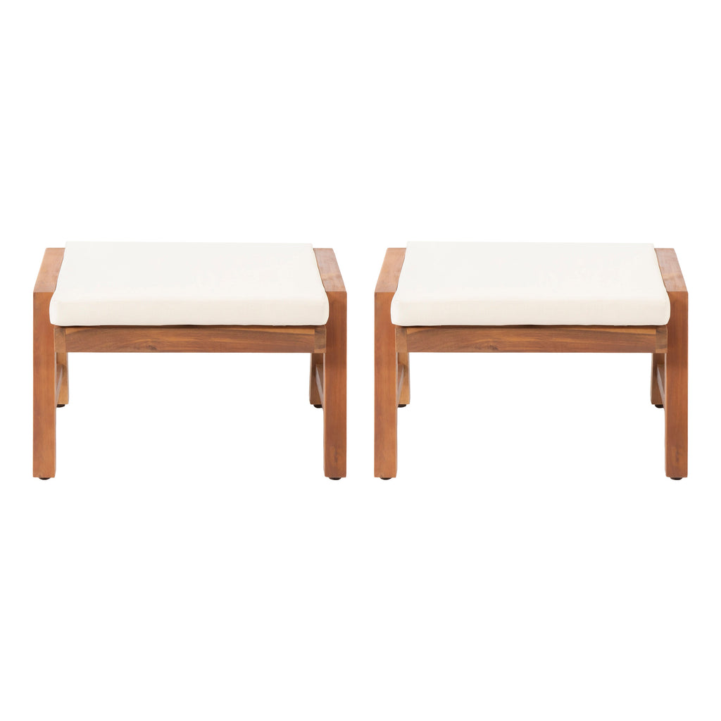 Brixton Acacia Wood Outdoor Ottomans with Cushion, Set of 2