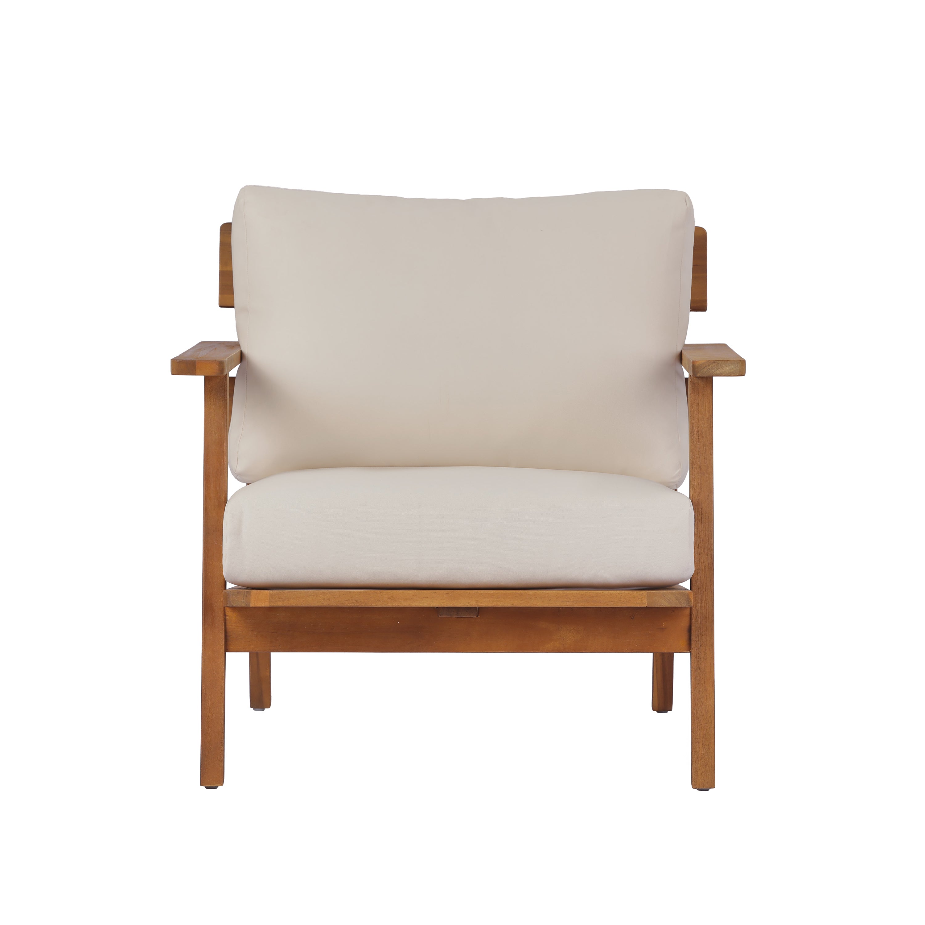 Mid-Century Modern Acacia Wood Outdoor Club Chair