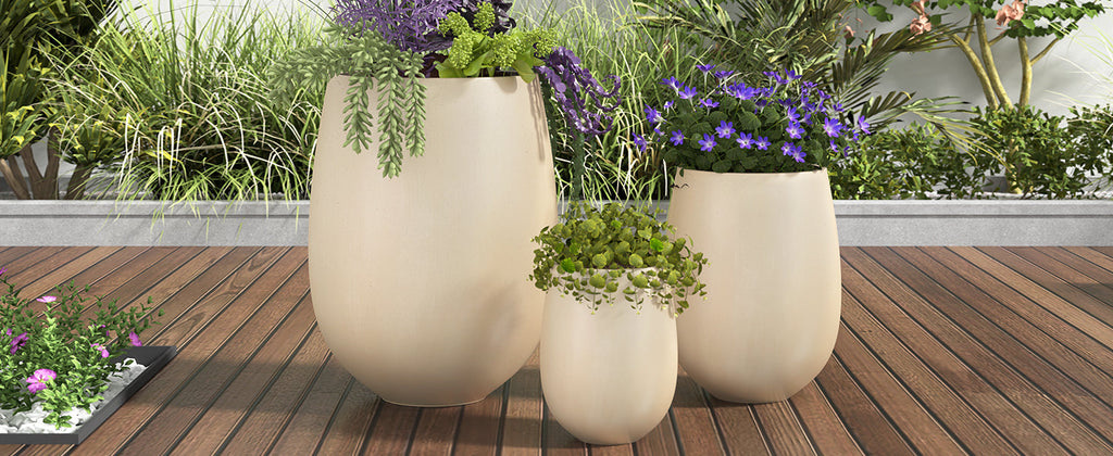 Egg Shaped Lightweight Outdoor Planter, Set of 3