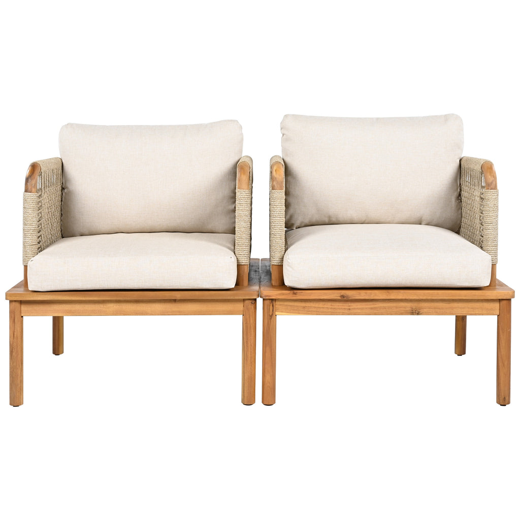 Isola Outdoor Acacia Wood and Rope Club Chair with Cushions