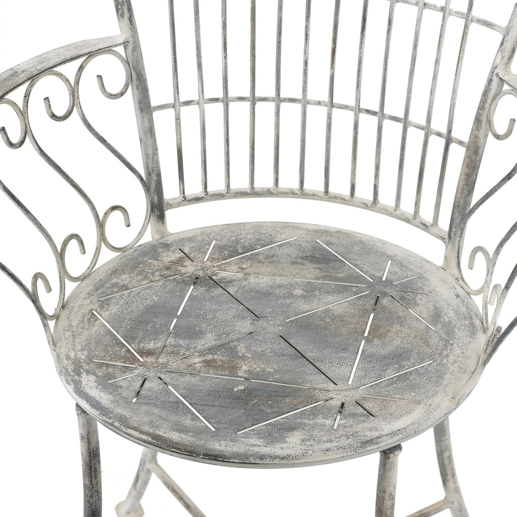 Distressed Silver Finish Iron French Country Garden Chair
