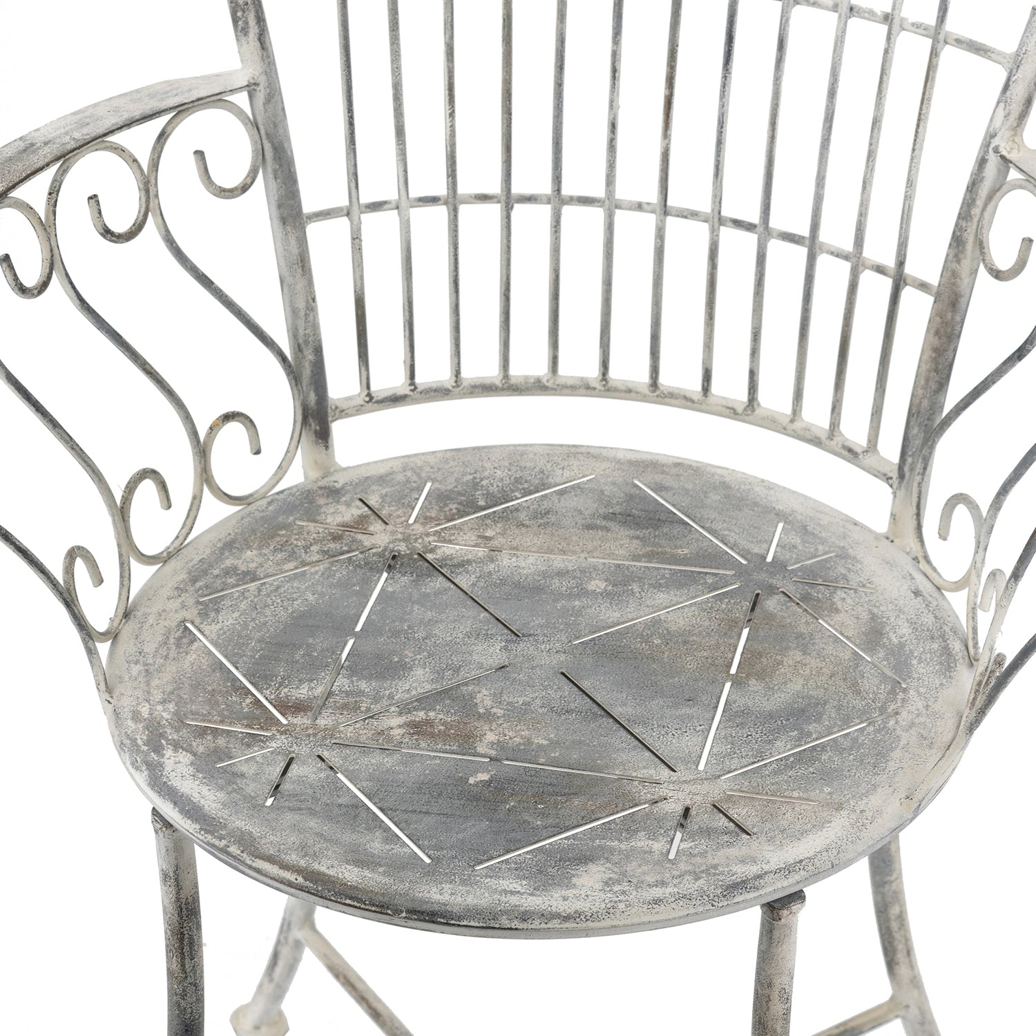 Distressed Silver Finish Iron French Country Garden Chair
