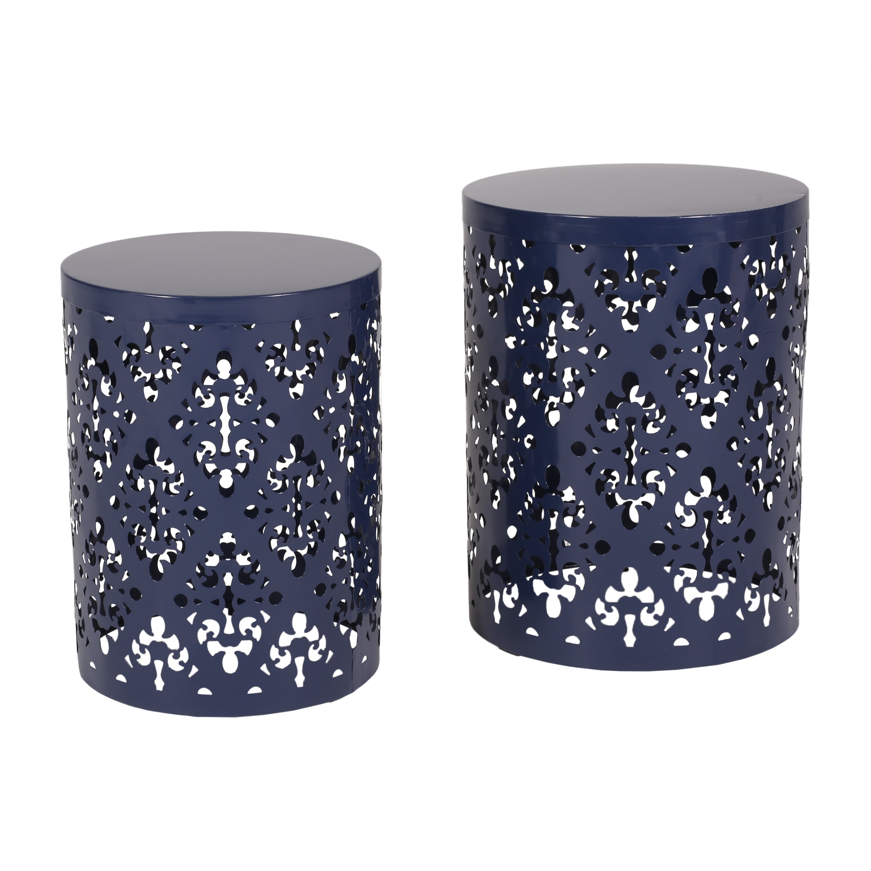 Refinery 2-Piece Outdoor End Table Set with Floral Patten and Iron Cut Design