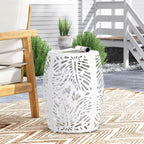 Rebirth Outdoor End Table with Tropical Palm Leaf Pattern and Iron Frame