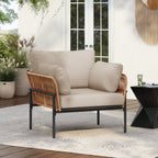 Brisa Outdoor Modern Iron Lounge Chair with Rope Weave
