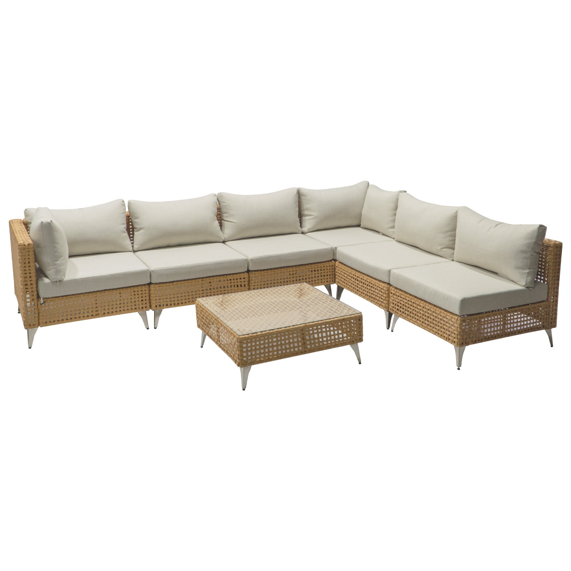 7-Piece Outdoor Wicker Sectional Sofa with Water Resistant Cushions and Coffee Table