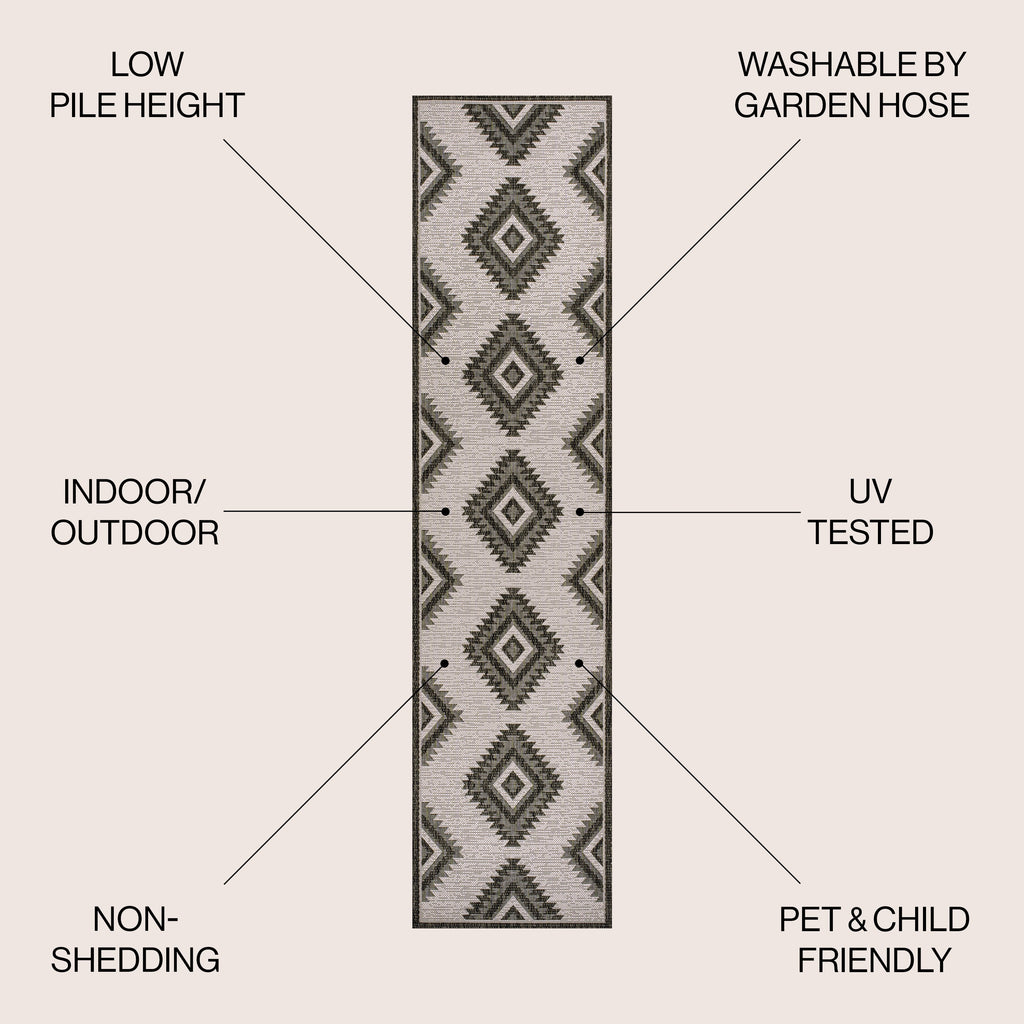 Lior Geometric Moroccan Diamond Indoor/Outdoor Runner Rug
