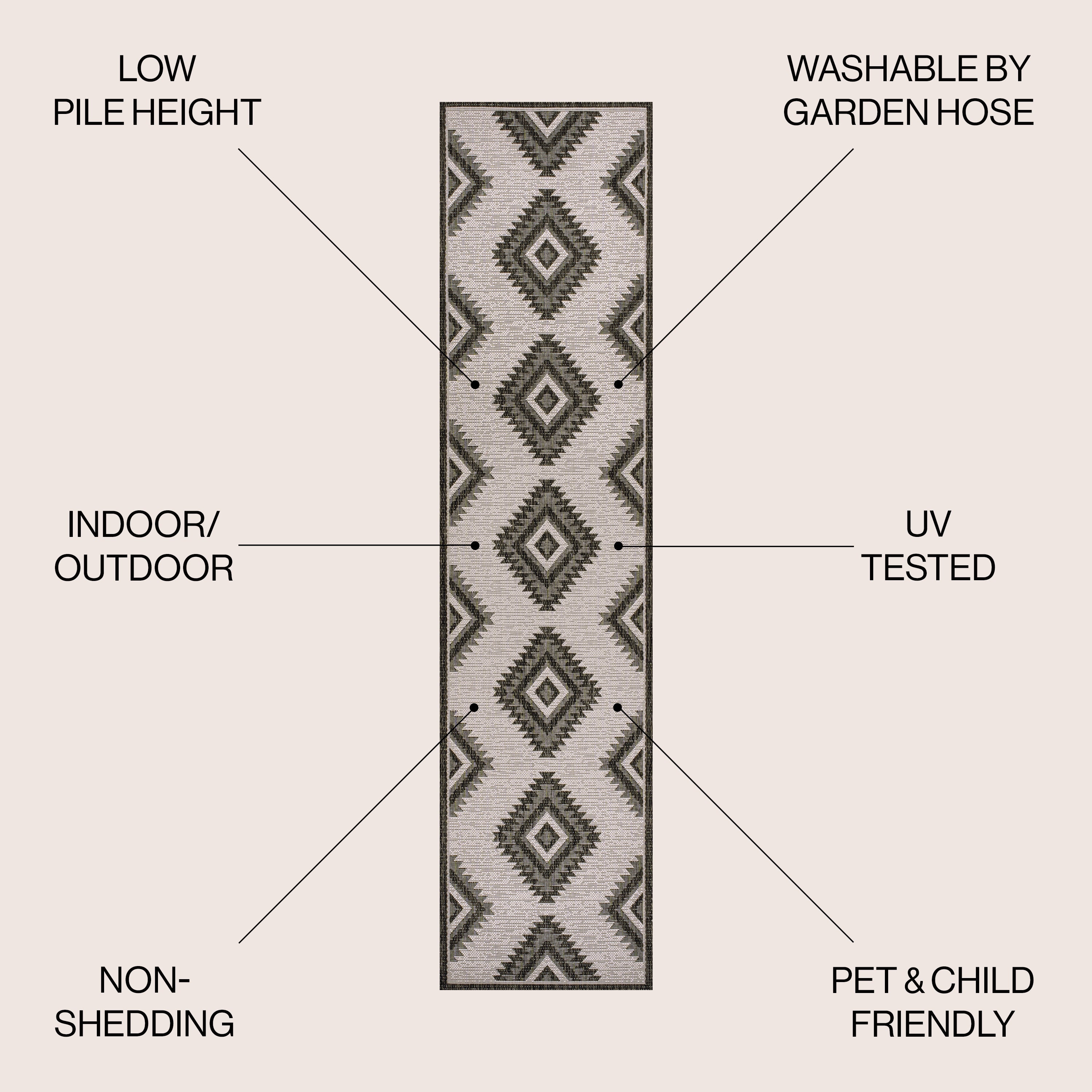 Lior Geometric Moroccan Diamond Indoor/Outdoor Runner Rug