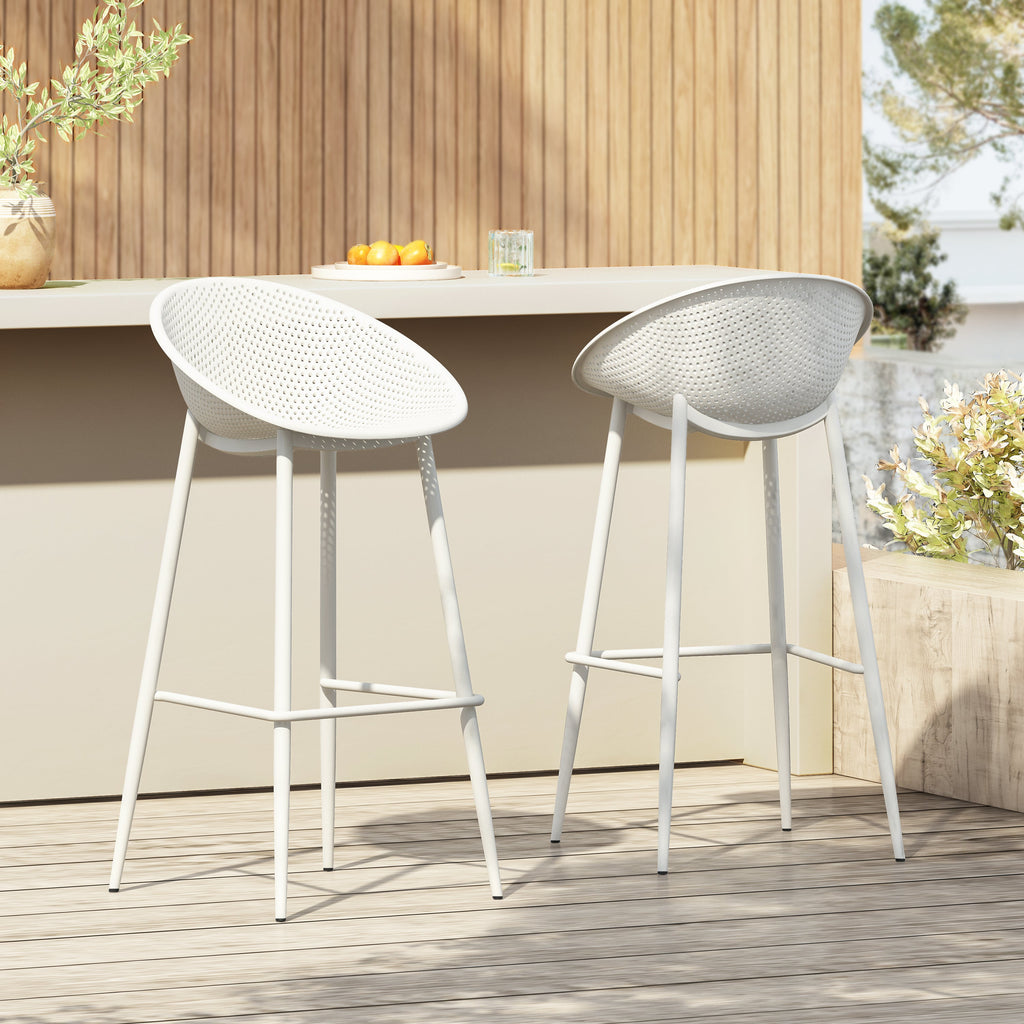 Rhodochrosite Outdoor Bar Stool with Diamond Mesh Pattern and Footrest, Set of 2
