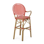 Valorous Outdoor Wicker Bar Stool with Round Back and Curved Arms, Set of 2