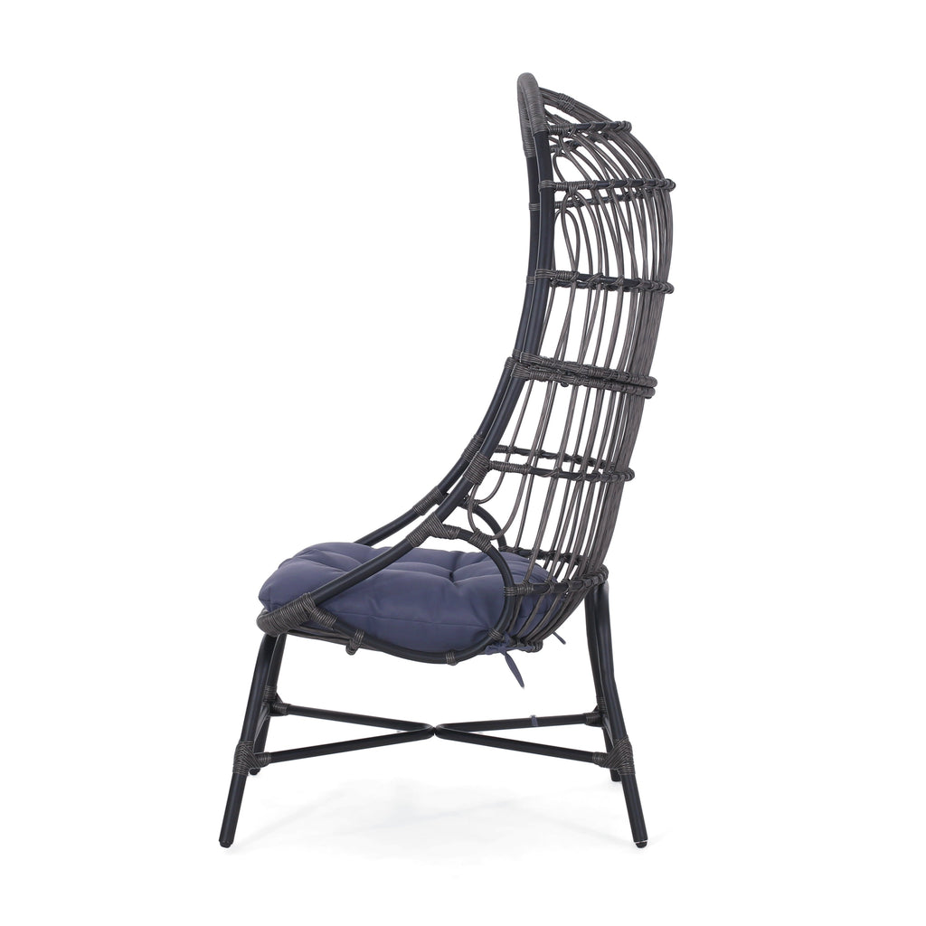 Outdoor Basket Chair with Gridded Design and Metal Frame