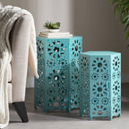 Enshrine Outdoor Iron Side Table with Sunburst Cut Out Design