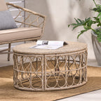 Cultured Outdoor Coffee Table with Wicker Weave Top and Looped Design