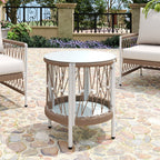 Caspian Outdoor Handwoven Rope Accent Table with Glass Top
