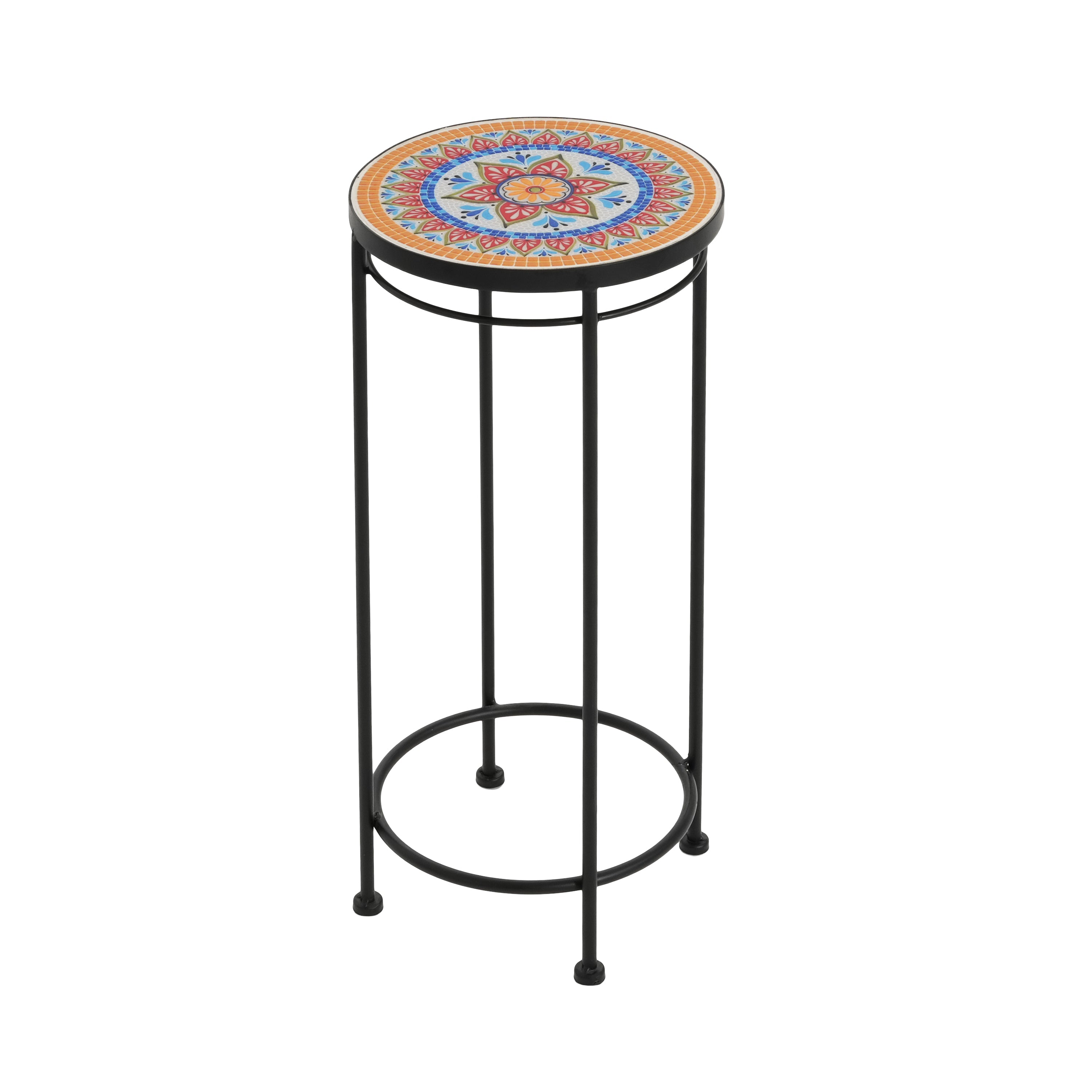 3-Piece Outdoor Ceramic Tile Plant Stand Set with Iron Frame