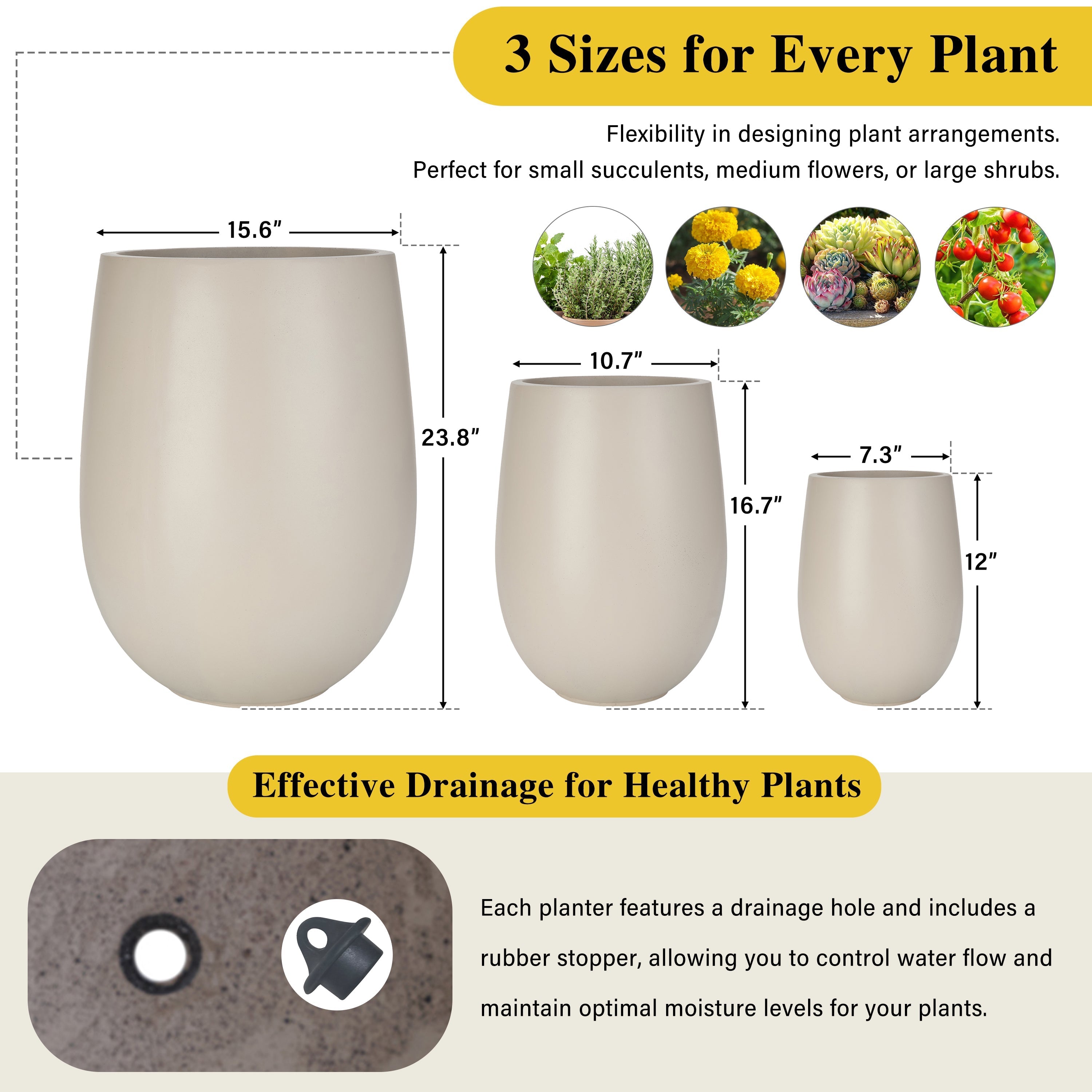 Egg Shaped Lightweight Outdoor Planter, Set of 3