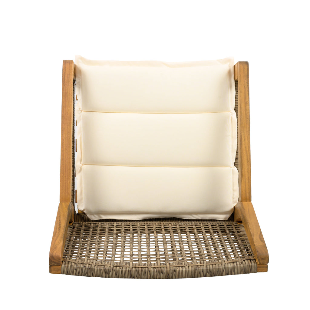 Capri Outdoor Acacia Wood & Wicker Dining Chairs with Cream Cushion, Set of 2