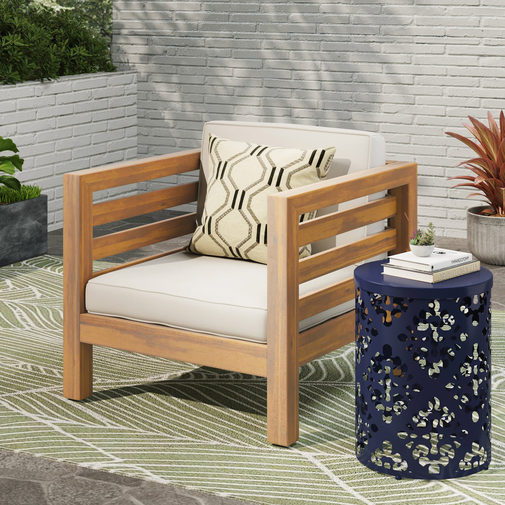 Oana Outdoor Acacia Wood Club Chair with Cushion