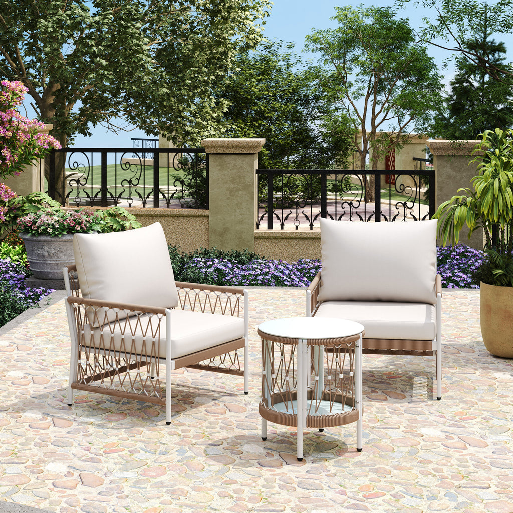 Caspian 3-Piece Outdoor Handwoven Rope Conversation Set