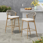 Outdoor Metal Frame Stools with Scallop-Shaped Backrest & Water-Resistant Cushions, Set of 2