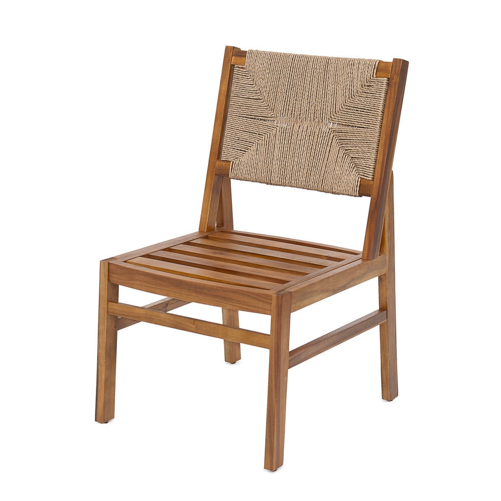Monica Outdoor Wood and Wicker Woven Dining Chair with Cushions, Set of 2